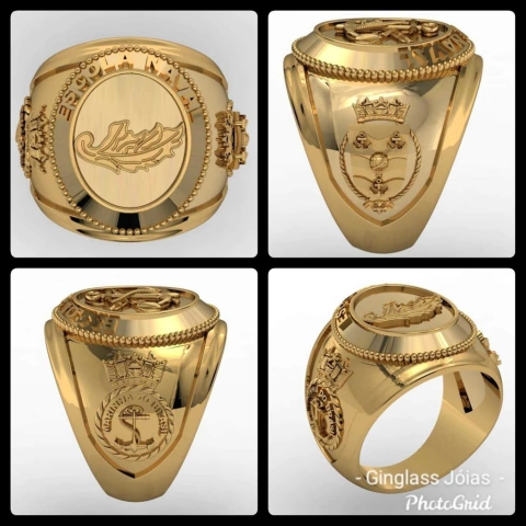 Anillo de intendencia de la escuela naval en oro (750) 18k