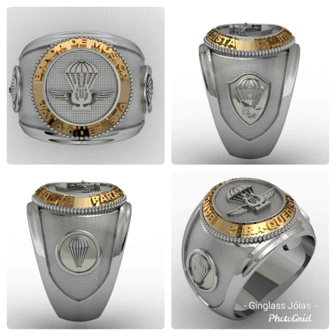 Band of paratrooper music band in sterling silver with 18k gold