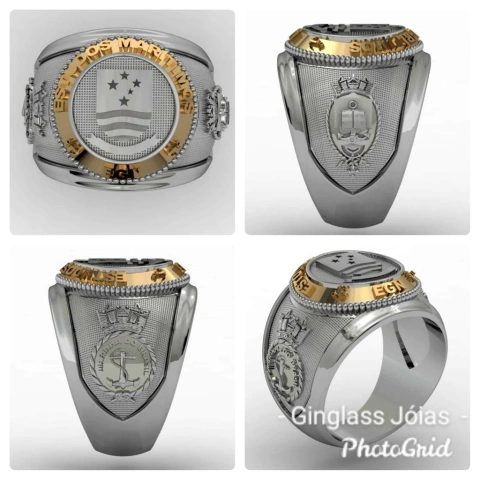 Anillo de posgrado en estudios marítimos en plata de primera ley con oro de 18k