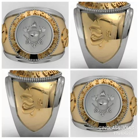 Anel do Corpo de Bombeiros em Ouro 18k com Prata