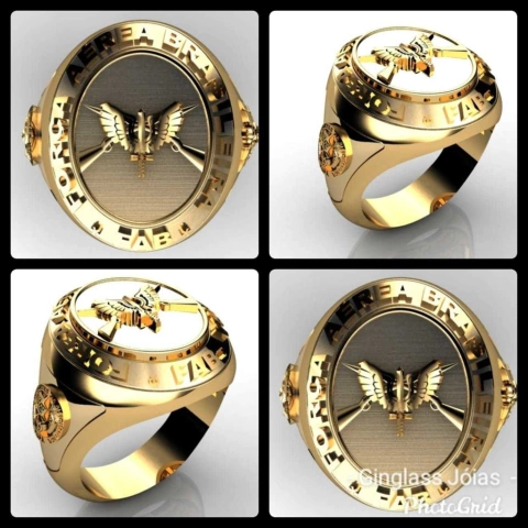 Anillo de infantería de la fuerza aérea brasileña en oro (750) 18k