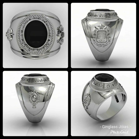 Contemporary ring of the military academy of the black needles in sterling silver (950)