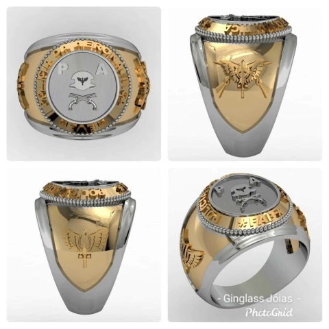 Anillo policía de aviación en oro (750) 18k con plata de ley (950)