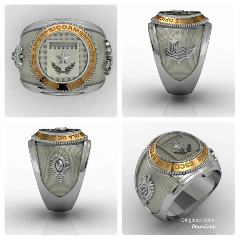 Anillo de la Escuela de Perfeccionamiento de Oficiales en plata de primera ley con oro de 18k