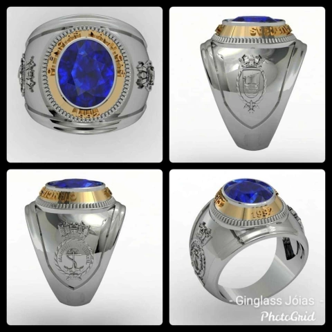 Anillo de ciencias náuticas en plata de ley 950 y oro de 18k (750)