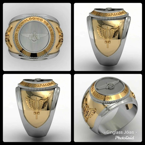 Ring of the Technological Institute of Aeronautics in 18k gold with sterling silver