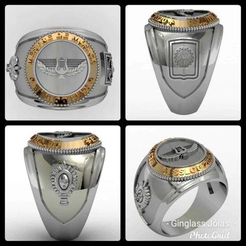 Personalized musician master ring in sterling silver (950) with gold (750) 18k