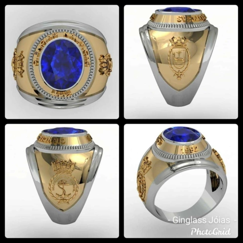Anillo de ciencias náuticas en oro de 18 quilates y plata de ley 950