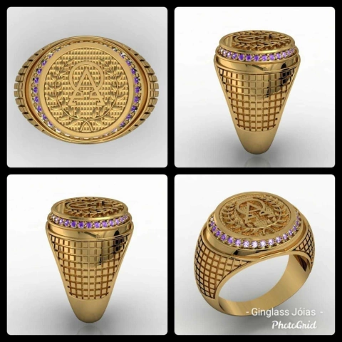Anillo de teología alfa y omega en oro de 18 k 750