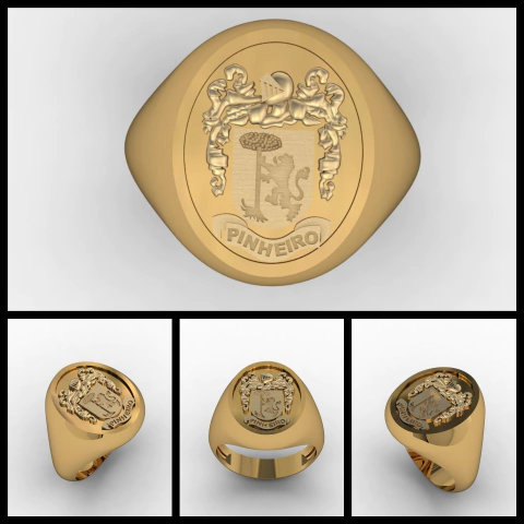 Pinheiro family coat of arms ring in 18k gold
