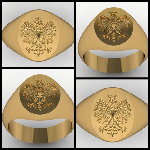 Anillo con el escudo de armas de la familia Gingglass en oro de 18k