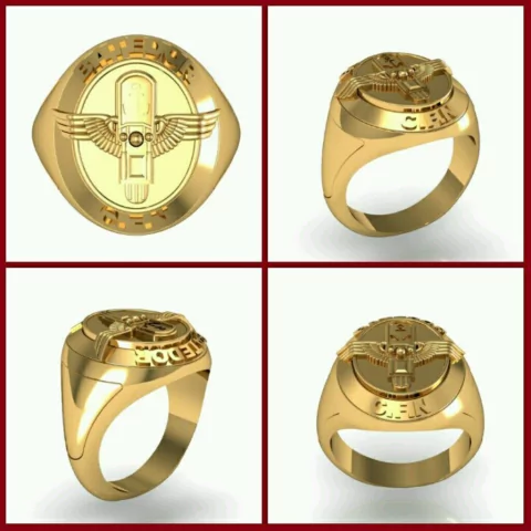 Anel Batedor do Corpo de Fuzileiros Navais em Ouro Amarelo 18k