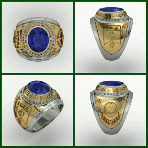 Anillo tradicional del Instituto Militar de Ingeniería en oro de 18 k con plata de ley