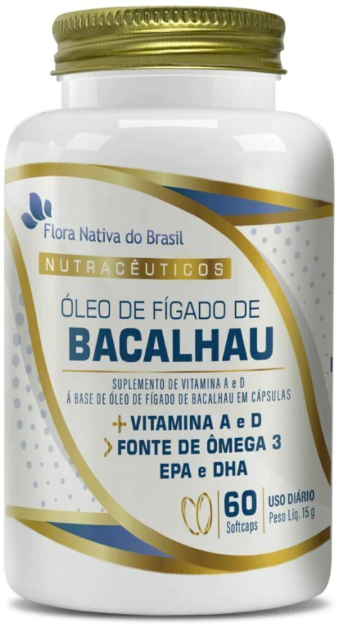 Óleo de Fígado de Bacalhau + Vitamina A e D 60 cápsulas Flora NaAtiva do Brasil