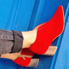 Botas BARI gamuzado rojo taco oro edición limitada - Tequilaonline