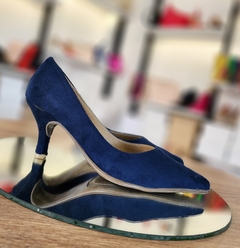 Stilettos ecocuero gamuzado azul marino taco 6 cm SALE - comprar online