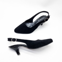 Stilettos tipo Chanel modelo DIANA GAMUZADO NEGRO