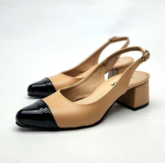 Stilettos tipo Chanel modelo COCÓ beige y charol negro - comprar online