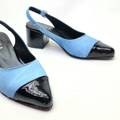 Stilettos tipo Chanel modelo COCÓ simil Jean con charol negro - comprar online