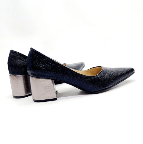 Stilettos ASIA metalizado negro y taco peltre - comprar online