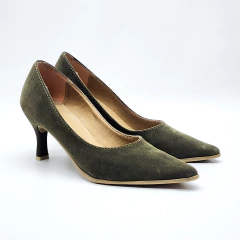 Stilettos clásico gamuzado verde musgo oscuro taco 6 cm - comprar online