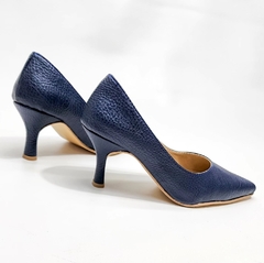 Stilettos ecocuero graneado Azul marino taco 6,5 cm