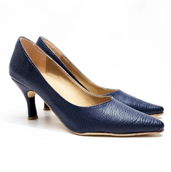 Stilettos ecocuero graneado Azul marino taco 6,5 cm - comprar online