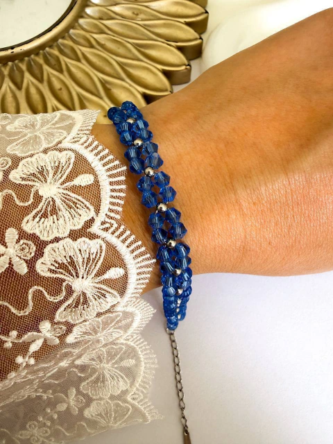 Pulsera Cristal Azul 18 Cm Acero Quirúrgico