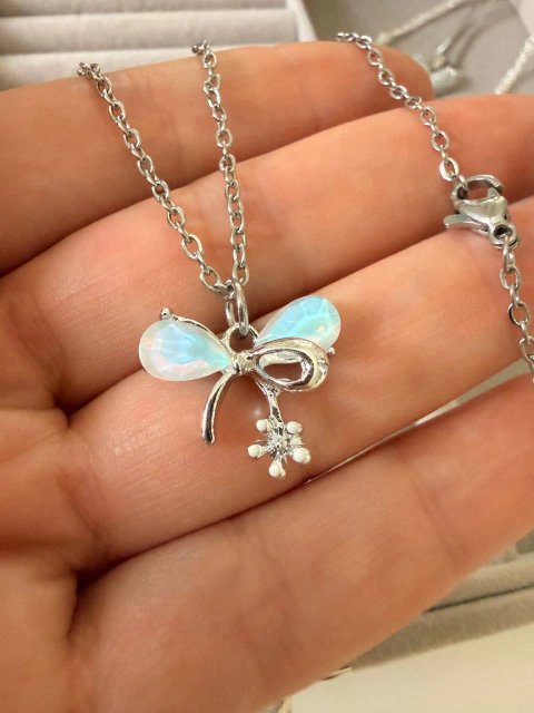 Conjunto Moño Flor Blanco 48 Cm Acero Quirúrgico