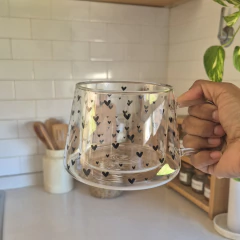 Tazón doble vidrio corazones negros