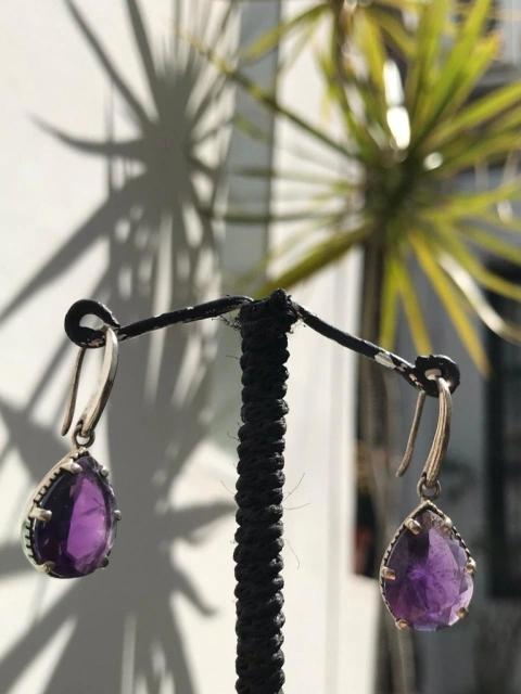 Aros Julieta Prehnita/Amatista facetada y Plata 925