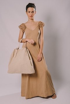 Vestido longo mangas em macramê - comprar online