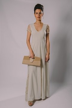 Long dress with gusset and sleeves in fillet lace - buy online