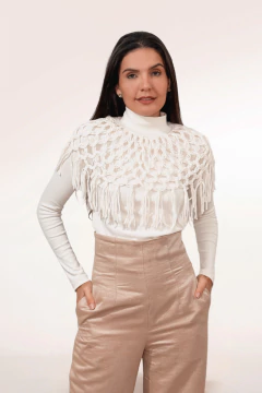 Blusa de ribana com gola em macramê - comprar online