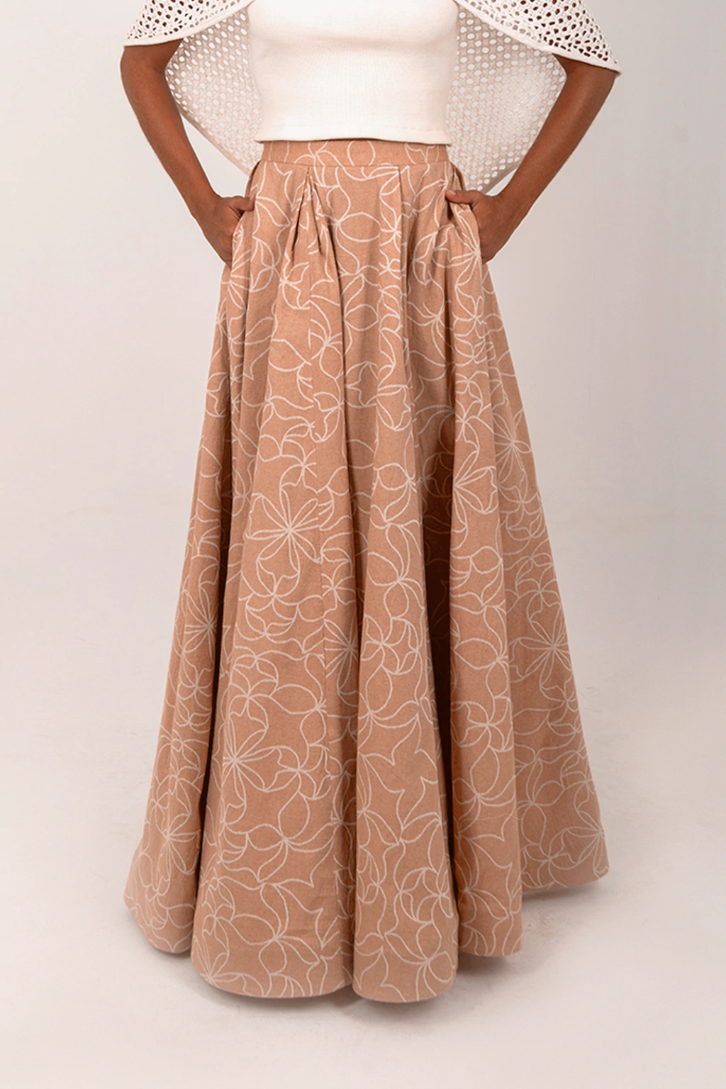 Saia Com Cintura Alta em Tecido Jacquard
