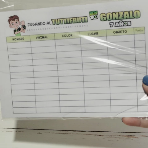 Tutifruti personalizado 20 hojas por block