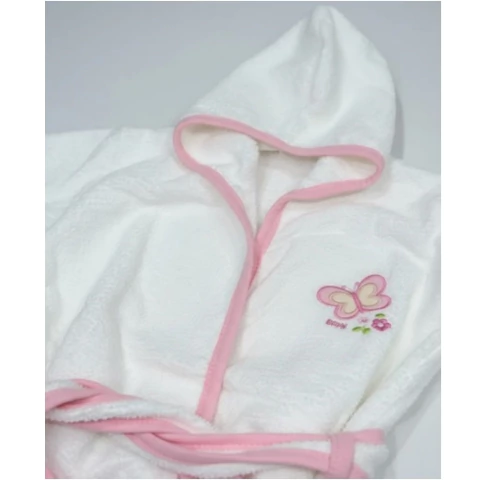 B Y B Bata De Baño Con Capucha Blanca y Detalles Color Con Apliques Bordados (5001) en internet