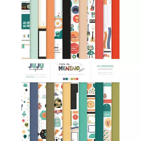 Bloco A4 para Scrapbook - Coleção Vida de Menino - Juju scrapbook