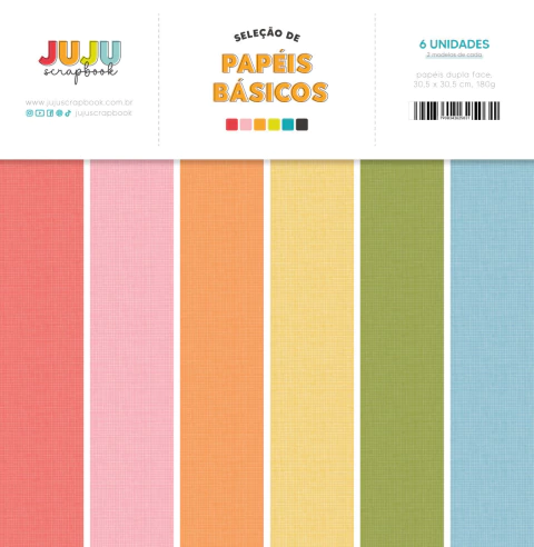 Seleção de Papéis Básicos - Coleção Tempos de Escola - Juju Scrapbook