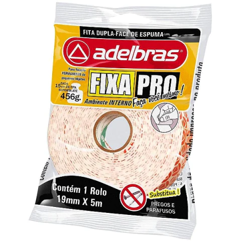 FITA DUPLA FACE ESPUMA BANANA 19X5 Adelbras - Fixa Forte