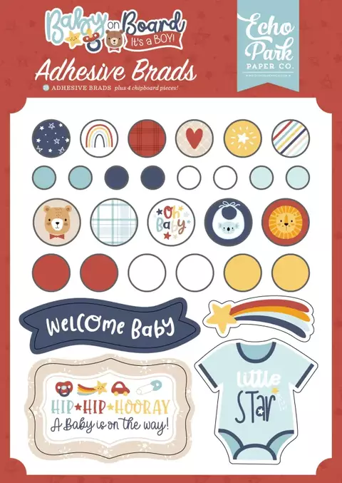 Brads decorativo - Baby on Board IT´S A BOY - Echo Park