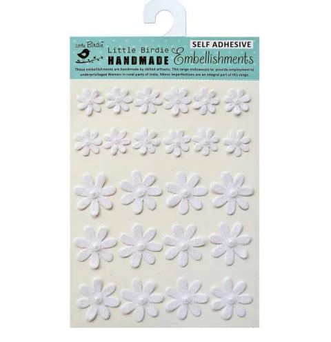 Cartela de adesivos - Flores branca com glitter - Little Birdie