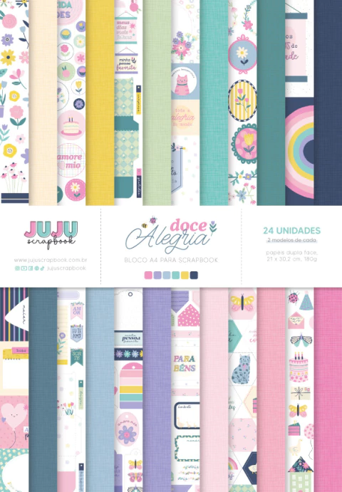 Bloco de Papéis A4 - Coleção Doce Alegria - Juju Scrapbook