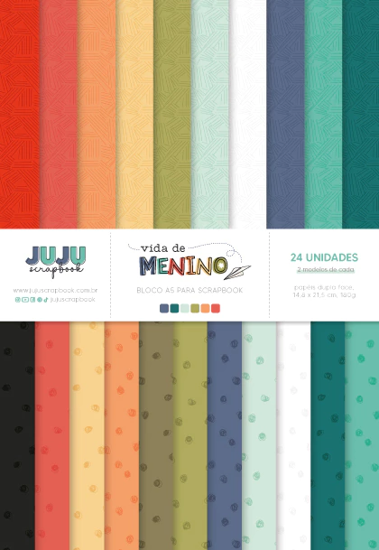 Bloco A5 para Scrapbook - Coleção Vida de Menino - Jujuscrapbook