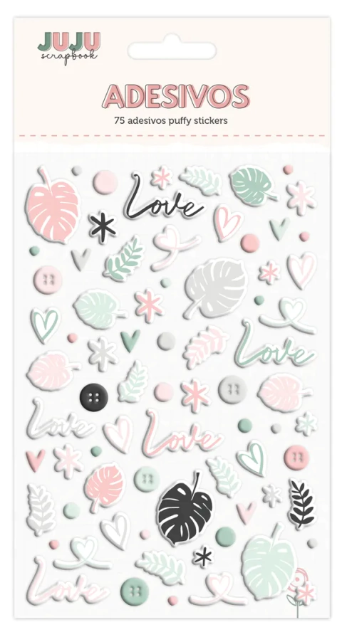 Cartela de Adesivos Puffy - Modelo Love