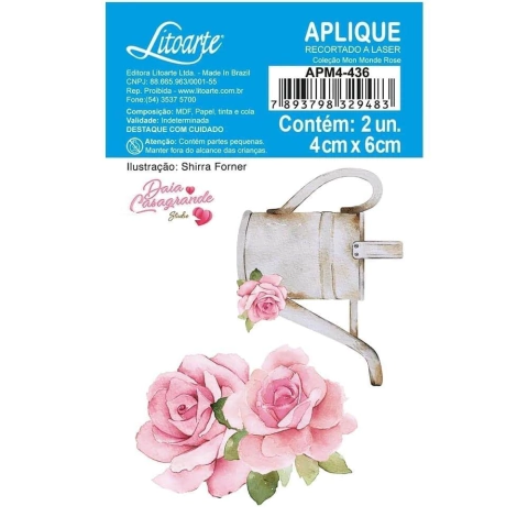 Aplique Litoarte -Monde Rose Flores e Regador (APM4-436)