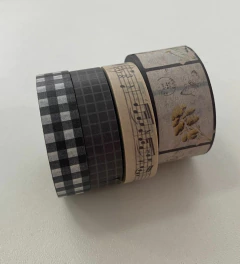 Kit Washi Tape - cores neutras / xadrez