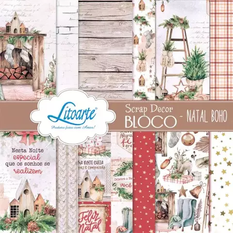 Bloco 15x15cm - Natal Boho - Litoarte