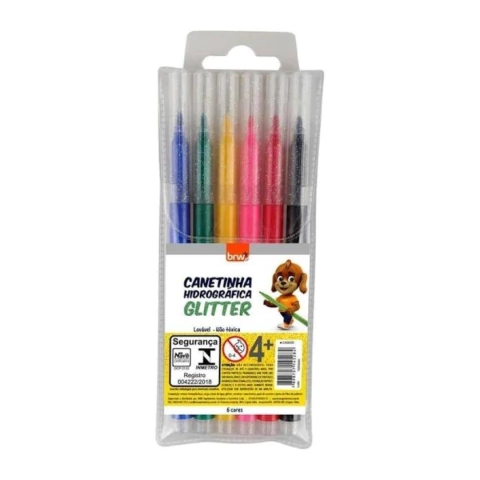 CANETINHA HIDROGRAFICA GLITTER - 6 CORES