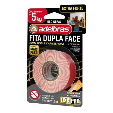 FITA DUPLA FACE EXTRA FORTE DE USO GERAL 24MM X 1,5M ADELBRAS